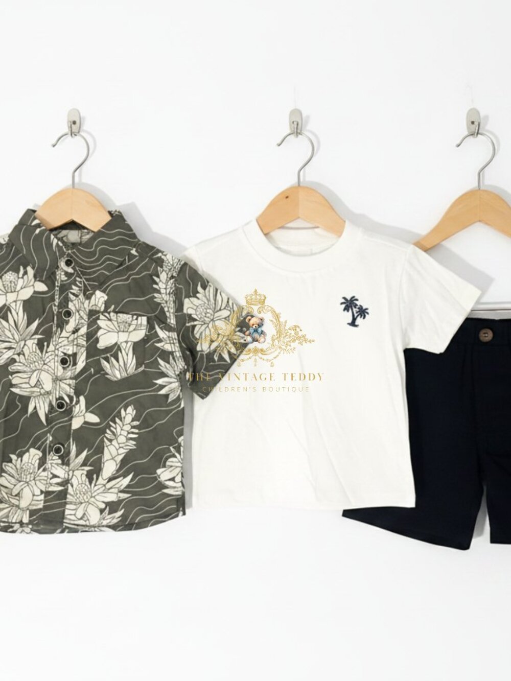 NWT Cute Boys Hawaiian Shirt T-Shirt Shorts Sunglasses 4-Piece Matching Set 12M - Picture 2 of 3